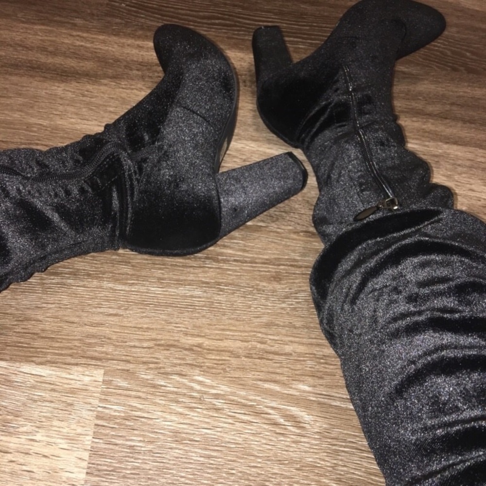 Suede black thigh high boots